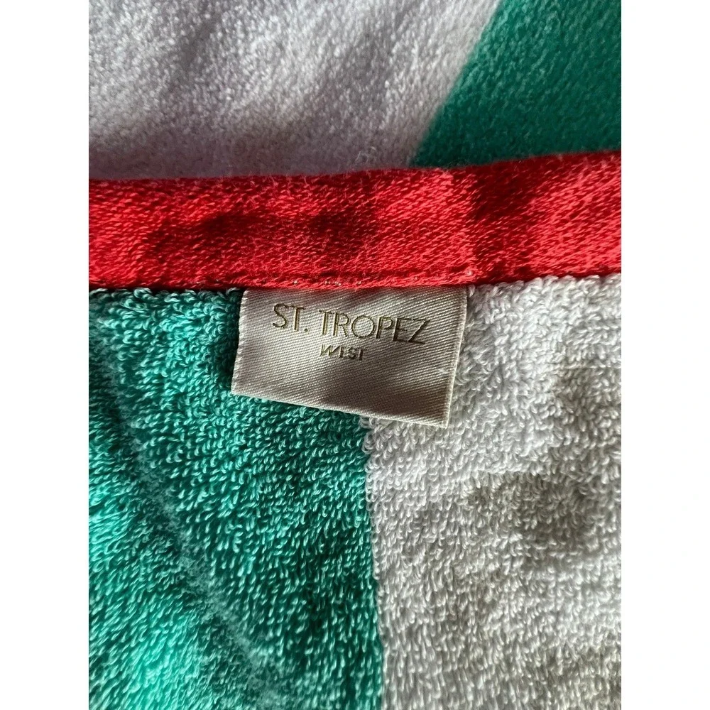 St Tropez West Beach Towel Unisex OS Teal White Striped Very Good Cabana‎ Cotton